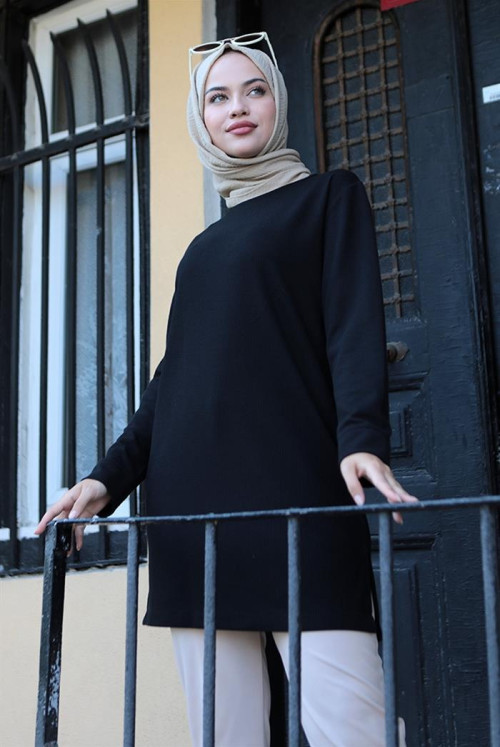 Fitil Detailed Hijab Tunics 531 - Black