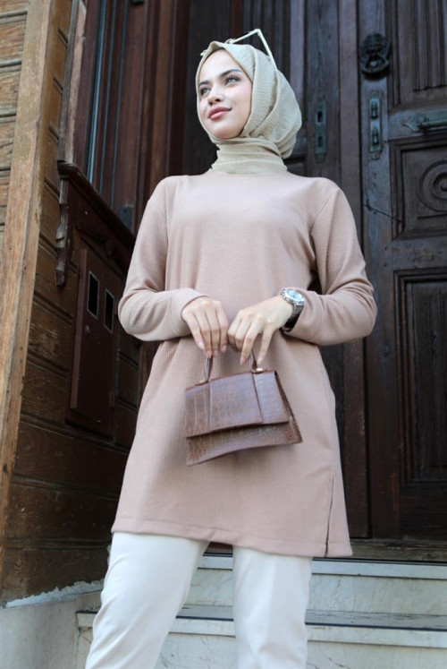 Fitil Detailed Hijab Tunics 531 - Mink