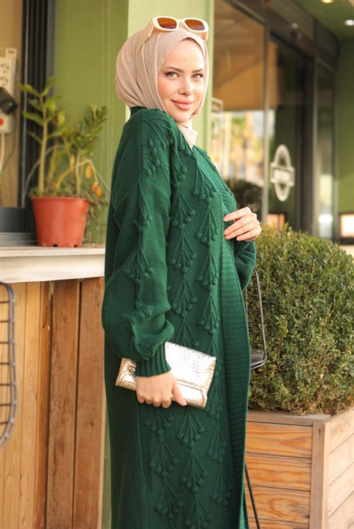 Kiraz Patterned Knitwear Cardigan 748 - Emerald Green