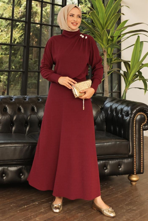 Leyal Hijab Etekli Suit 678 - Claret Red