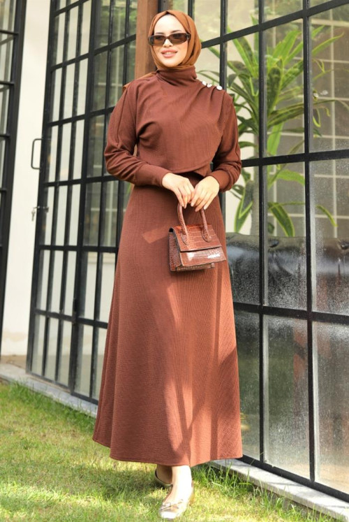Leyal Hijab Etekli Suit 678 - Brown