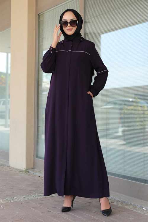 Nira Connecting Hidden aubergine Portable Hooded Hijab Ferace338 - Damson
