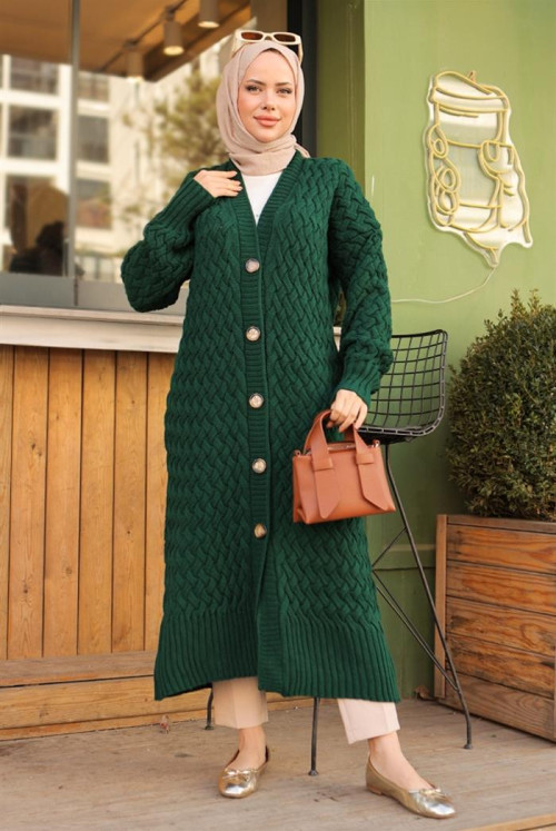 Örgülü Knitwear Cardigan 746 - Emerald Green