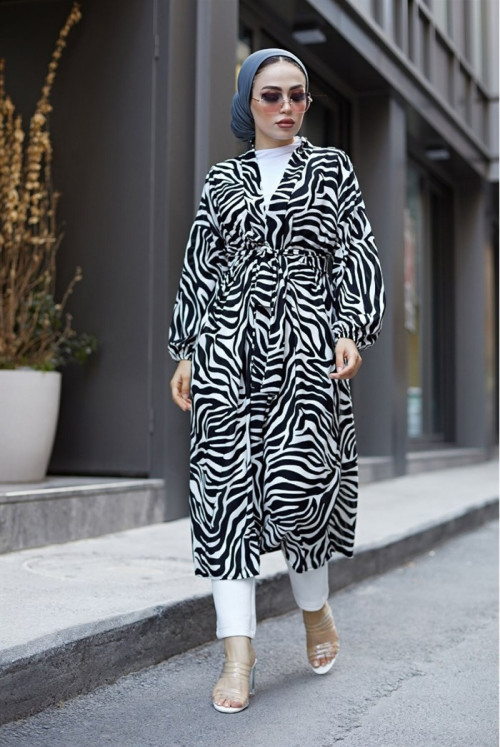 Simla Zebra Desen Belted down at heels Kimono  265 - White