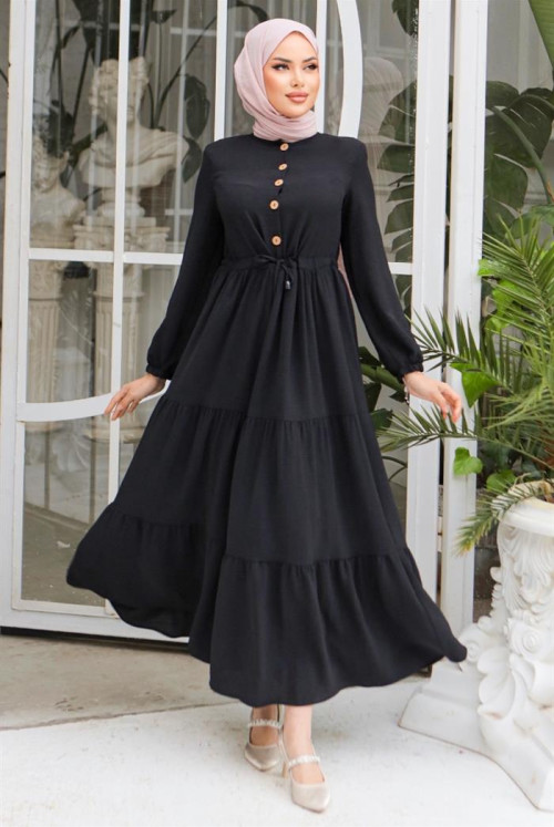 Half Button Ayrobin Dress 845 - Black