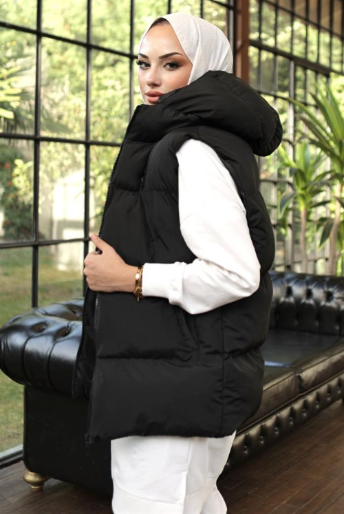 Yüsra Hooded Inflatable Vest 687 - Black