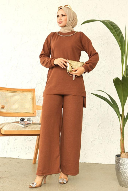 chained Hijab Suit 702 - Brown