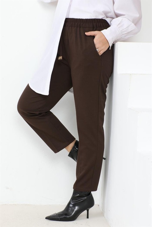 Zülal waisted Elastic Pockets Pants 651 - Acı Brown