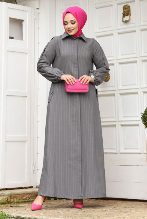 Rear A pileli Hijab Abayas TSD240226 Grey