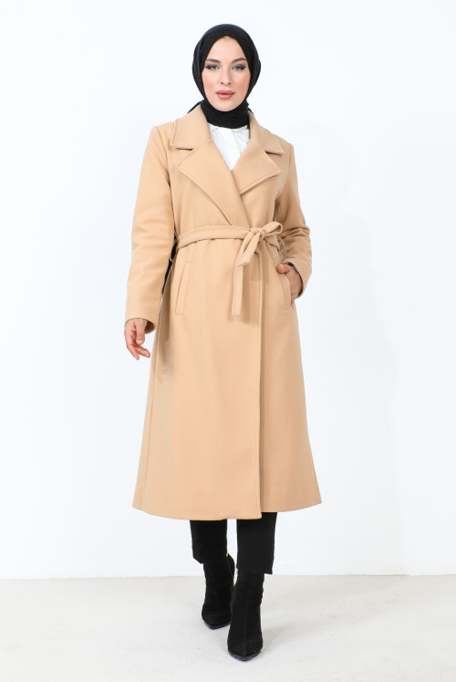 waisted Belted Stamping fabric Coat TSD1956 Beige