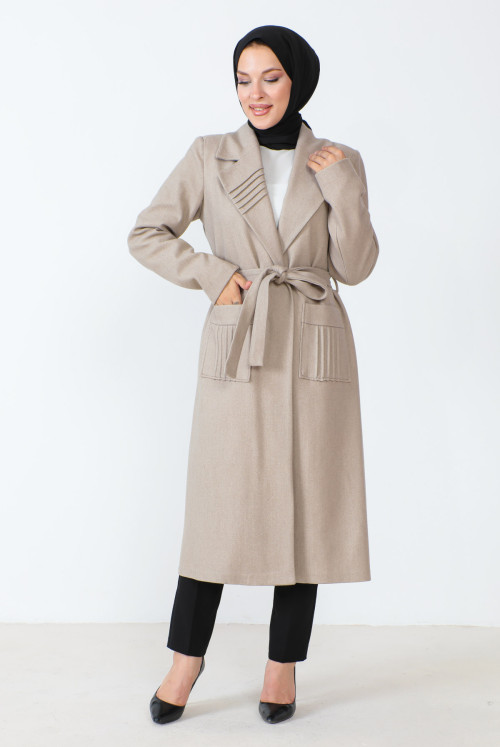 waisted Belted Stamping fabric Coat TSD230804 Beige