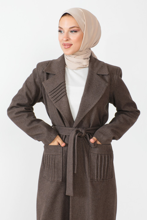 waisted Belted Stamping fabric Coat TSD230804 Brown