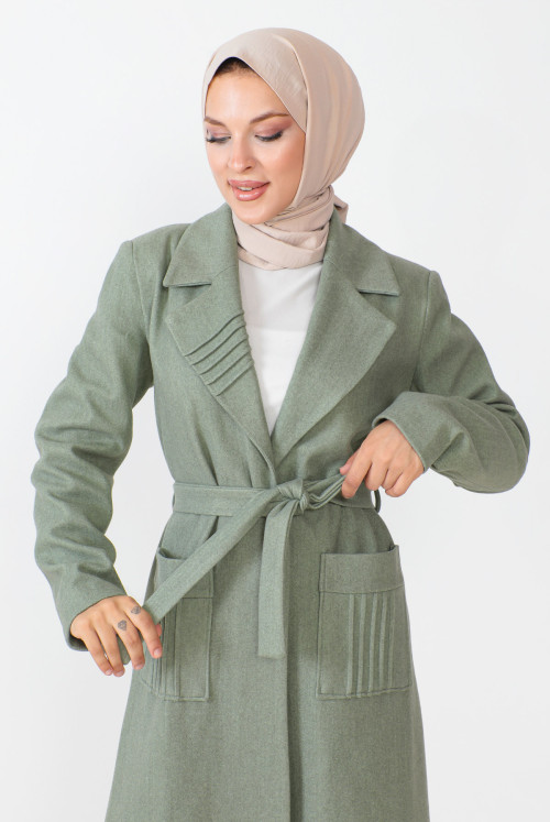 waisted Belted Stamping fabric Coat TSD230804 Mint Green