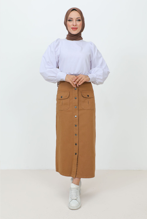 from end Button Pockets Long Jeans Skirt TSD231202 Taba