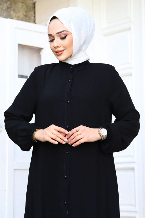 from end Button skirt Frilly Hijab Abayas TSD240243 Black