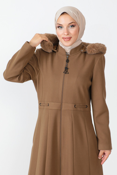 from end Zipped Complete Length Stamping fabric Coat TSD230803 Camel