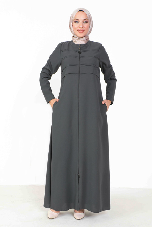 from end Zipped Hijab Abayas TSD230341 Antrasit