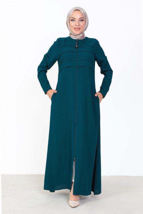 from end Zipped Hijab Abayas TSD230341 Emerald Green