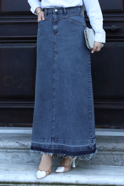 Pockets skirt Tassel Detailed Jeans Skirt TSD240108 Dark Blue