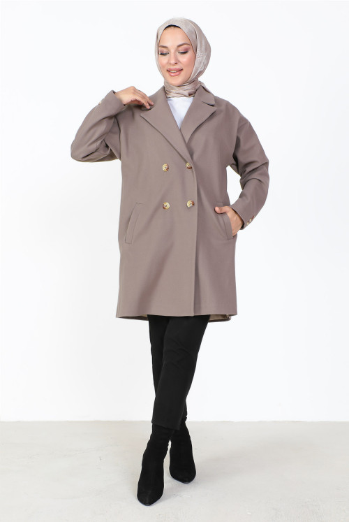 Double Button Stamping fabric Coat TSD231014 Mink