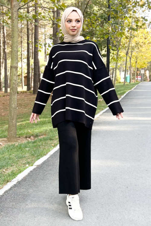 Striped Knitwear Suit TSD220905 Black