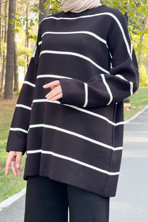 Striped Knitwear Suit TSD220905 Black