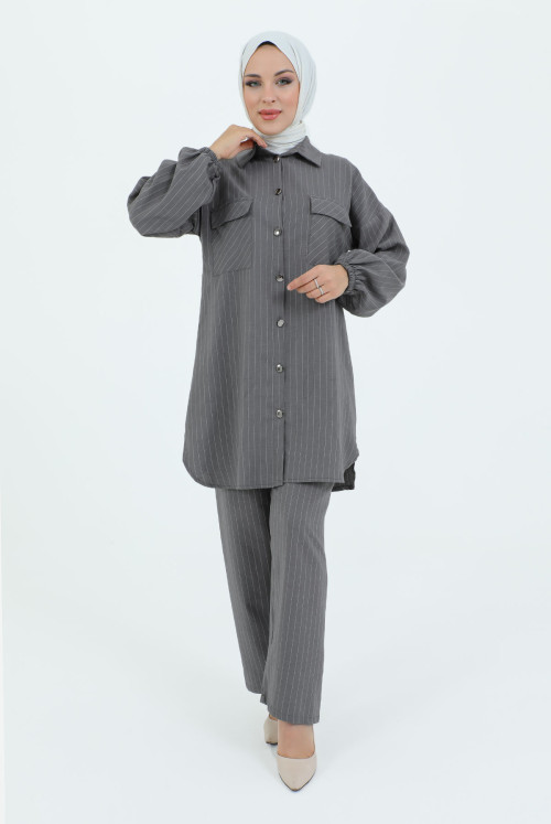 Drop pocket Kapaklı Button Suit TSD231209 Grey