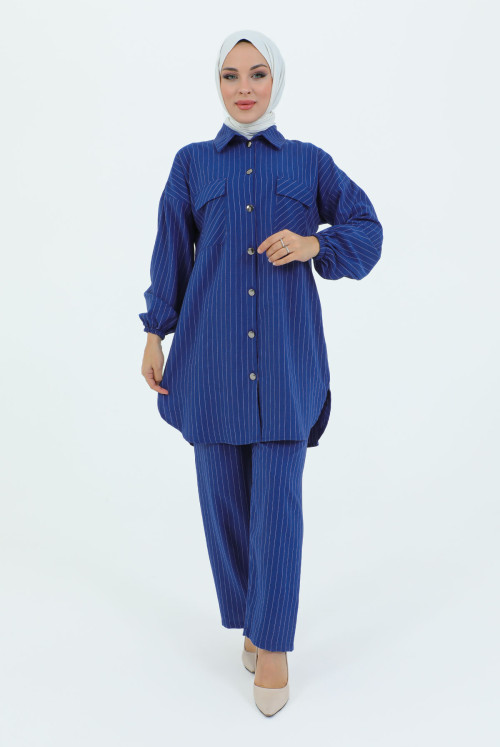 Drop pocket Kapaklı Button Suit TSD231209 Saks Mavisi