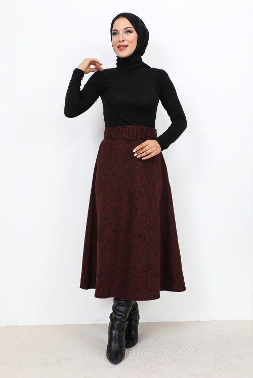 Patterned Winter Mevlana Skirt TSD231017 Claret Red