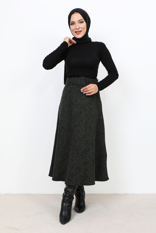 Patterned Winter Mevlana Skirt TSD231017 Khaki