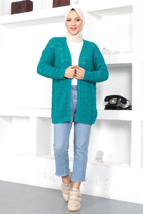 Düğmesiz Knitwear Cardigan TSD230355 turquoise