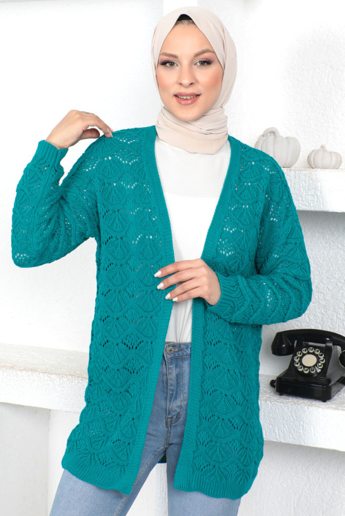 Düğmesiz Knitwear Cardigan TSD230355 turquoise