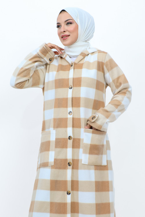 Plaid Patterned Pockets Polar Women-Jackets TSD231101 Beige