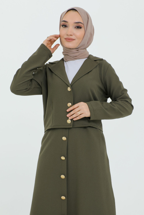 skirt Button Detailed jacketed Suit TSD231217 Khaki