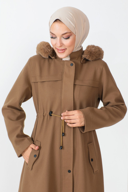Hidden Zipped Stamping fabric Coat TSD230805 Camel
