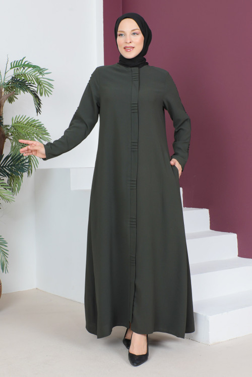 Hidden Zipped Hijab Abayas TSD230414 Khaki