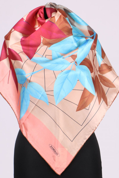17157  Leaf Patterned İpeksi Twill Scarf - Baby Mouth