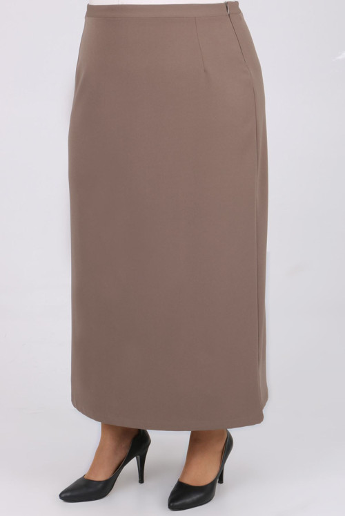 5026 Plus Size Zipped Kalem Skirt-Mink