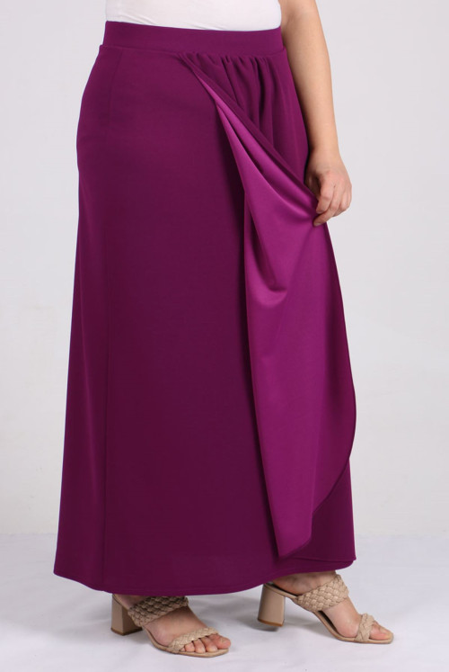 5044 Plus Size Its Shirred SCUBA Skirt - Damson
