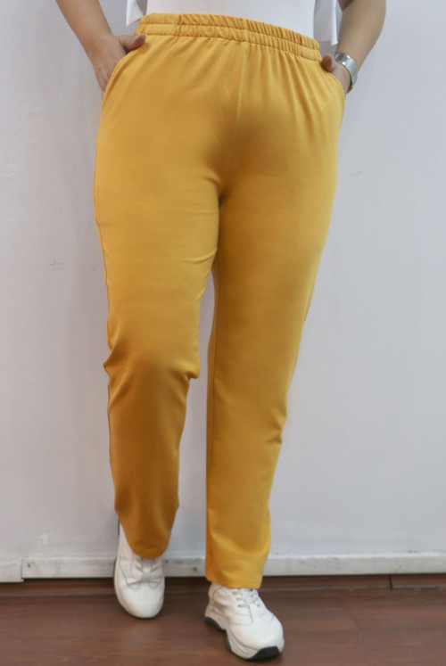 9501 Plus Size waisted Elastic Two Yarn Netting Track suit Six-Mustard