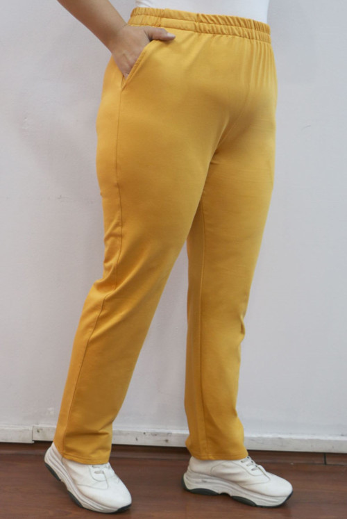 9501 Plus Size waisted Elastic Two Yarn Netting Track suit Six-Mustard