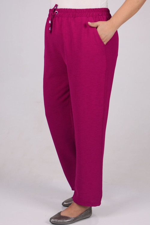 9169 Plus Size Elastic Moskino Narrow Trotter Pants - Hot pink