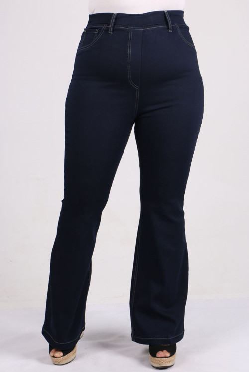 9137 Plus Size waisted Elastic Spanish Trotter Jeans Pantalon-Dark Navy blue