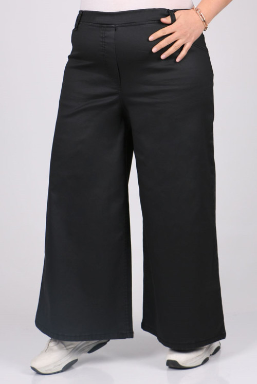 9142-2 Plus Size Mat Leather Appearance Plentiful Trotter Jeans Pants - Black
