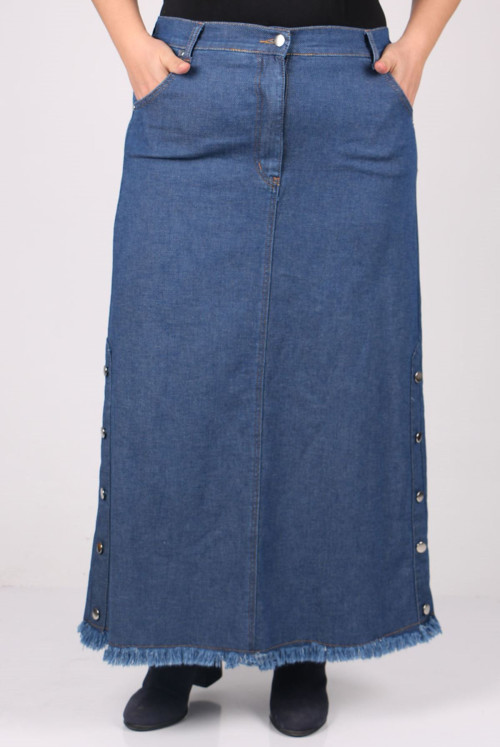 5050-1 Plus Size Six Tasseled Jeans Skirt - Navy blue
