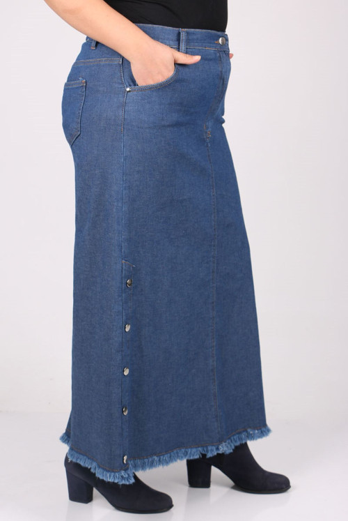 5050-1 Plus Size Six Tasseled Jeans Skirt - Navy blue