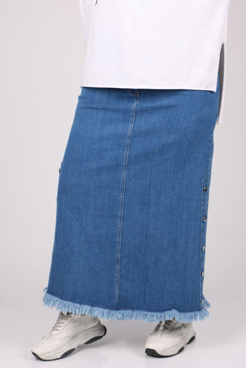 5050 Plus Size Six Tasseled Jeans Skirt - Blue