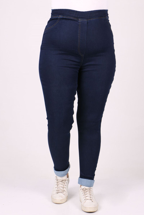 9187 Plus Size waisted Elastic Thick Double Trotter Jeans Pants - Dark Navy blue