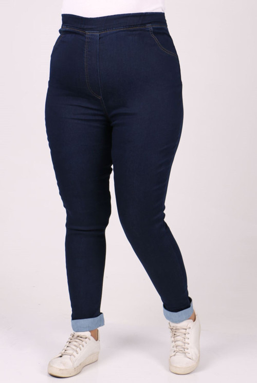 9187 Plus Size waisted Elastic Thick Double Trotter Jeans Pants - Dark Navy blue