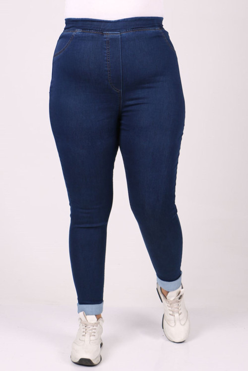 9187 Plus Size waisted Elastic Thick Double Trotter Jeans Pants - Navy blue